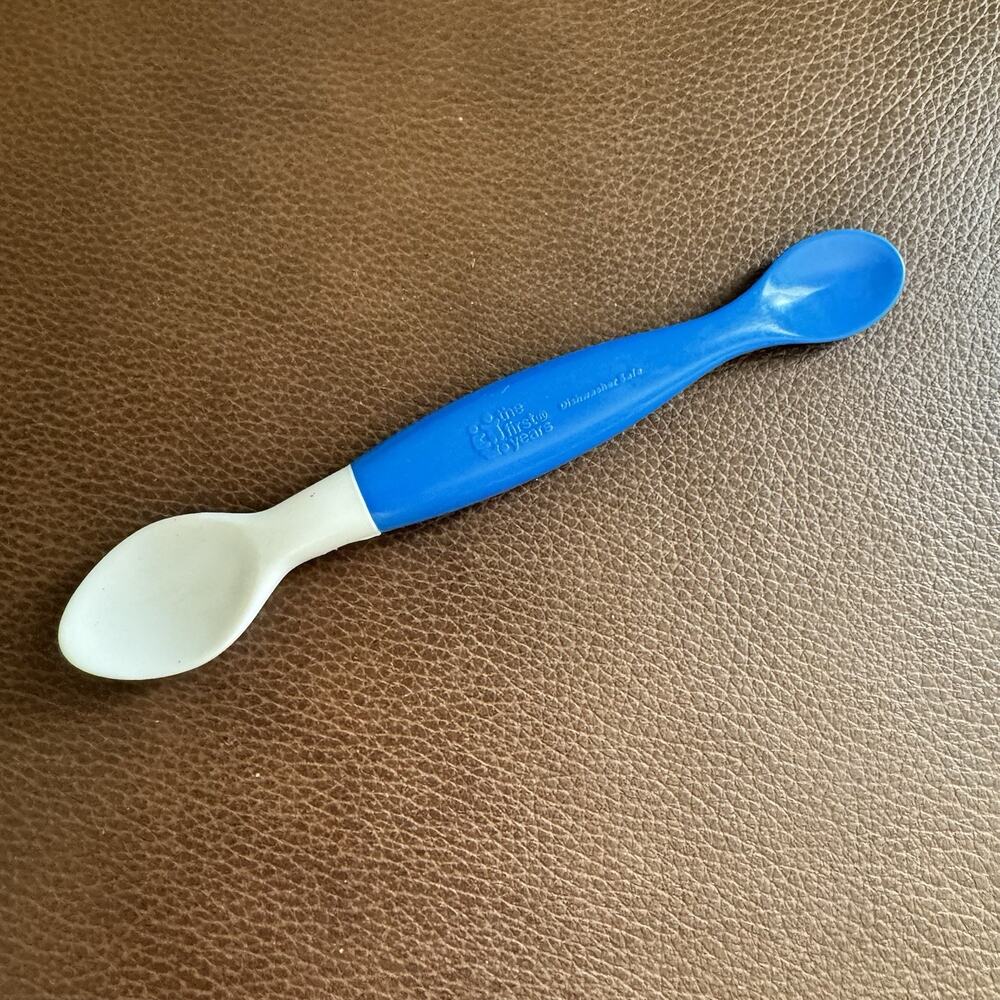 Vintage Baby Spoon By The First Years Blue & White 1994 Double-Ended Toddler